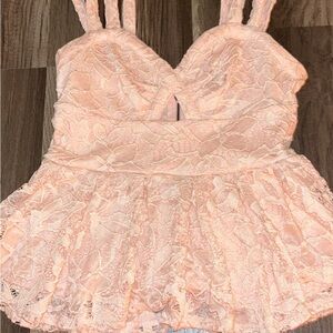 Material Girl Blush Lace Peplum Top